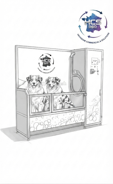 type "dog wash", station de lavage canin distributeur automatique